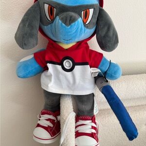 New!!! Build a Bear! Lucario Plush in Red Hoodie with Poké Ball Design